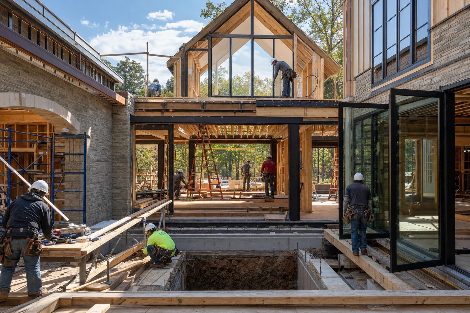 Professional construction crew executing a Home Additions on a complex luxury site in Aldie, Virginia