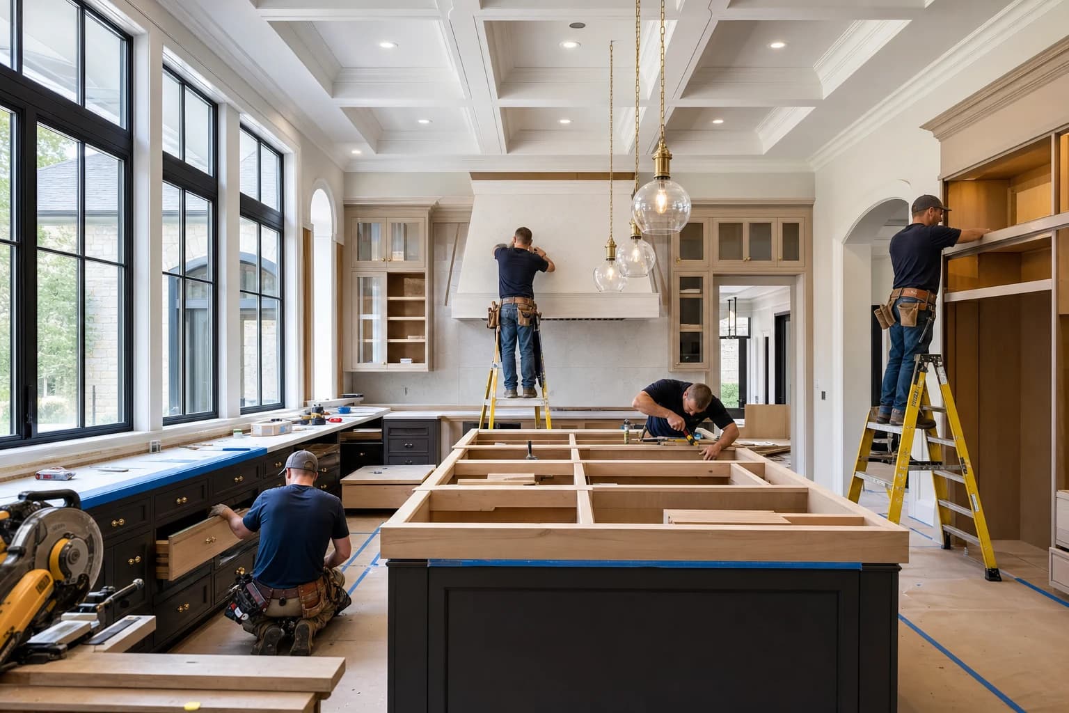 Professional construction crew executing a Kitchen Remodeling on a complex luxury site in Aldie, Virginia