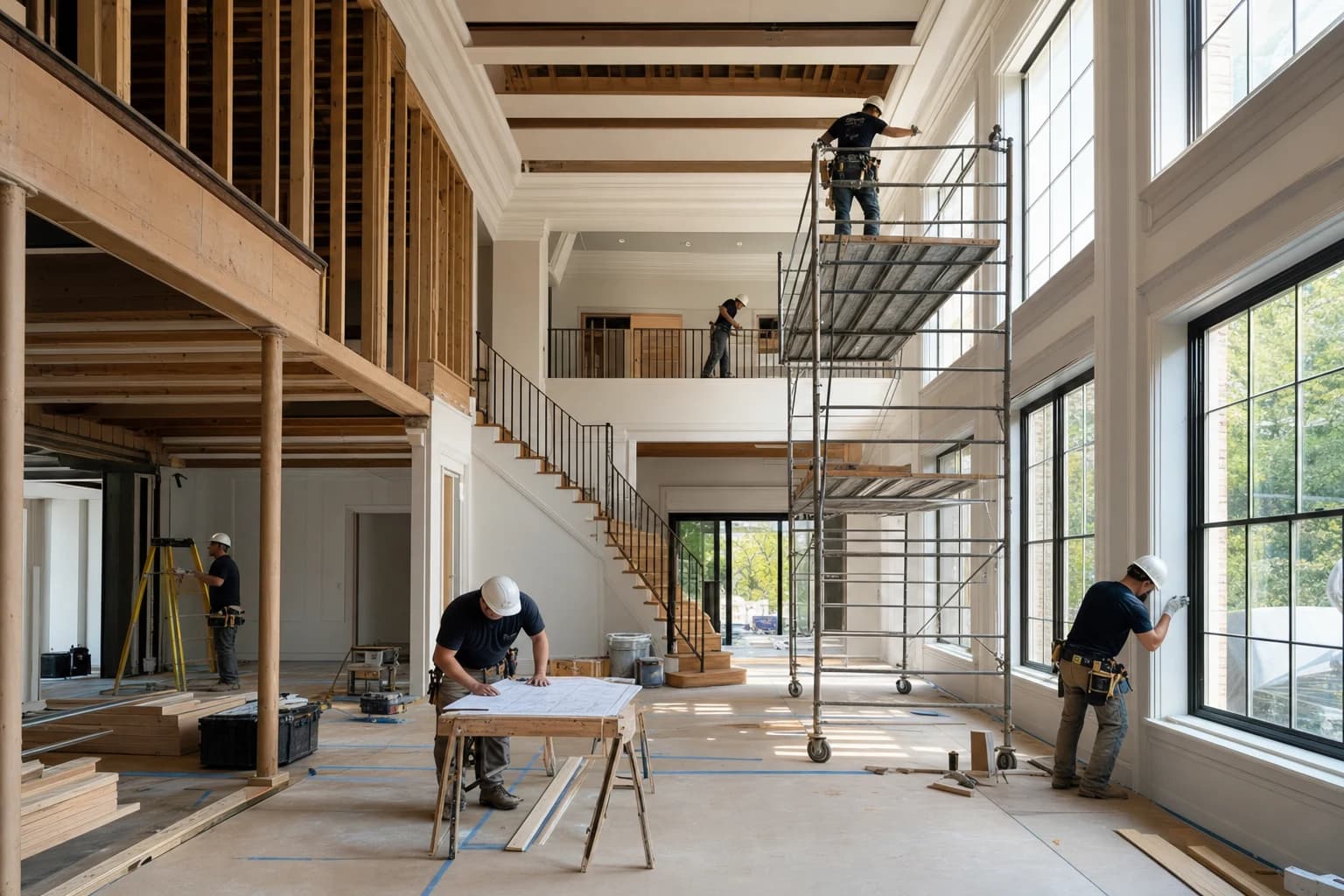 Professional construction crew executing a Full-Home Renovations on a complex luxury site in Alexandria, Virginia