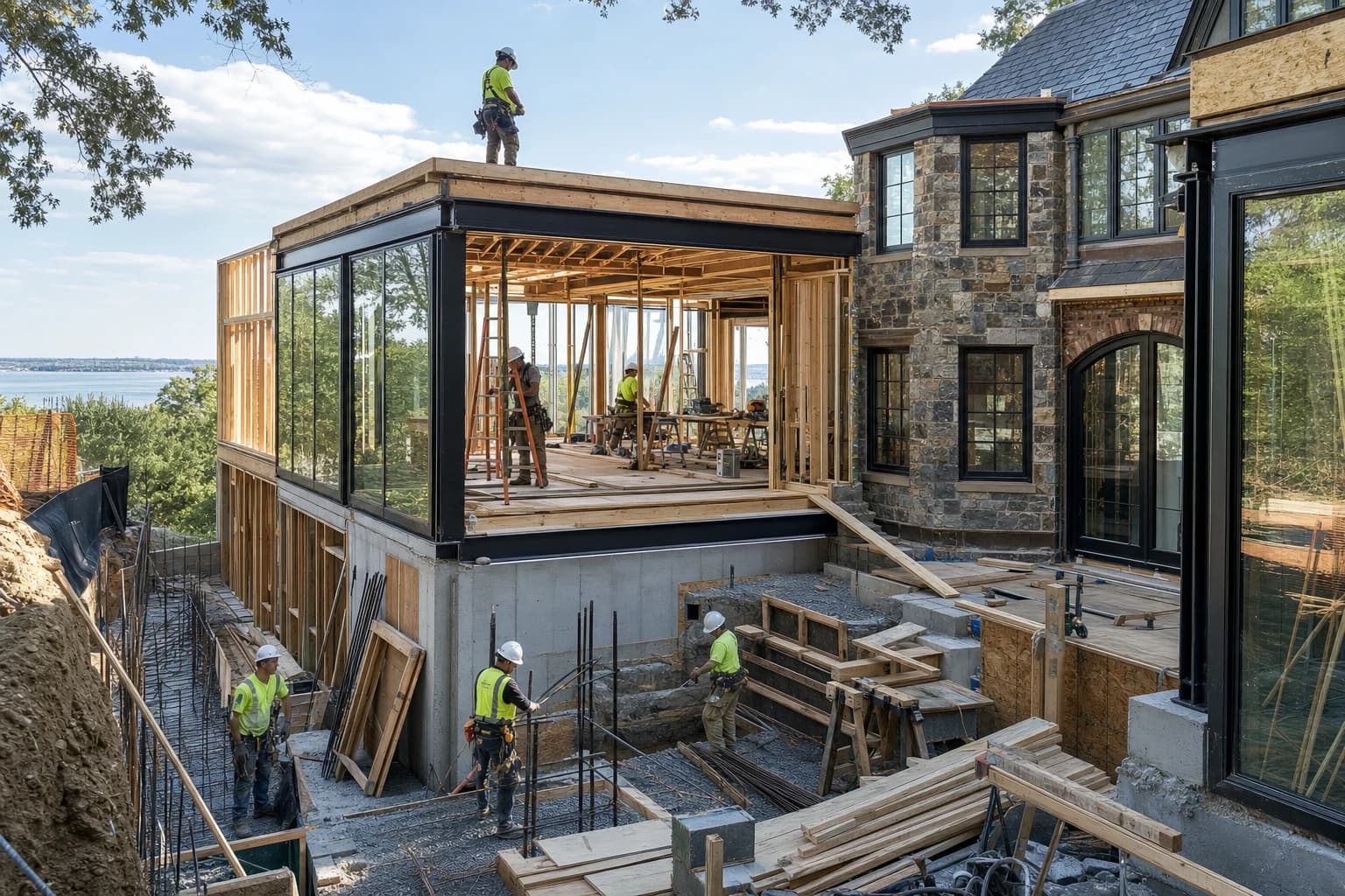 Professional construction crew executing a Home Additions on a complex luxury site in Alexandria, Virginia
