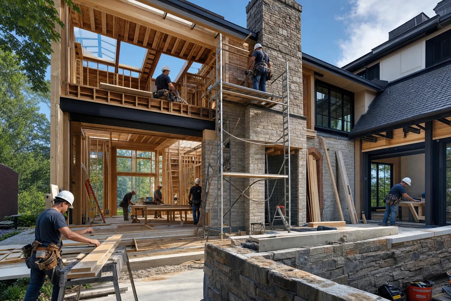 Professional construction crew executing a Home Additions on a complex luxury site in Chantilly, Virginia