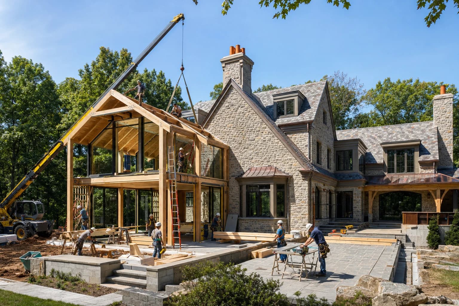 Professional construction crew executing a Home Additions on a complex luxury site in Clifton, Virginia