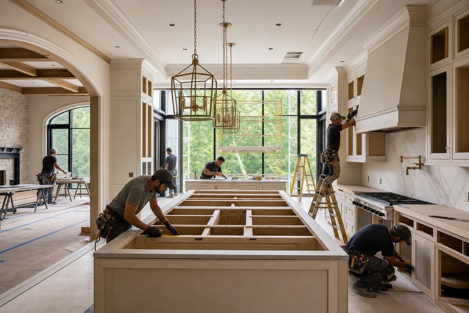 Professional construction crew executing a Kitchen Remodeling on a complex luxury site in Clifton, Virginia