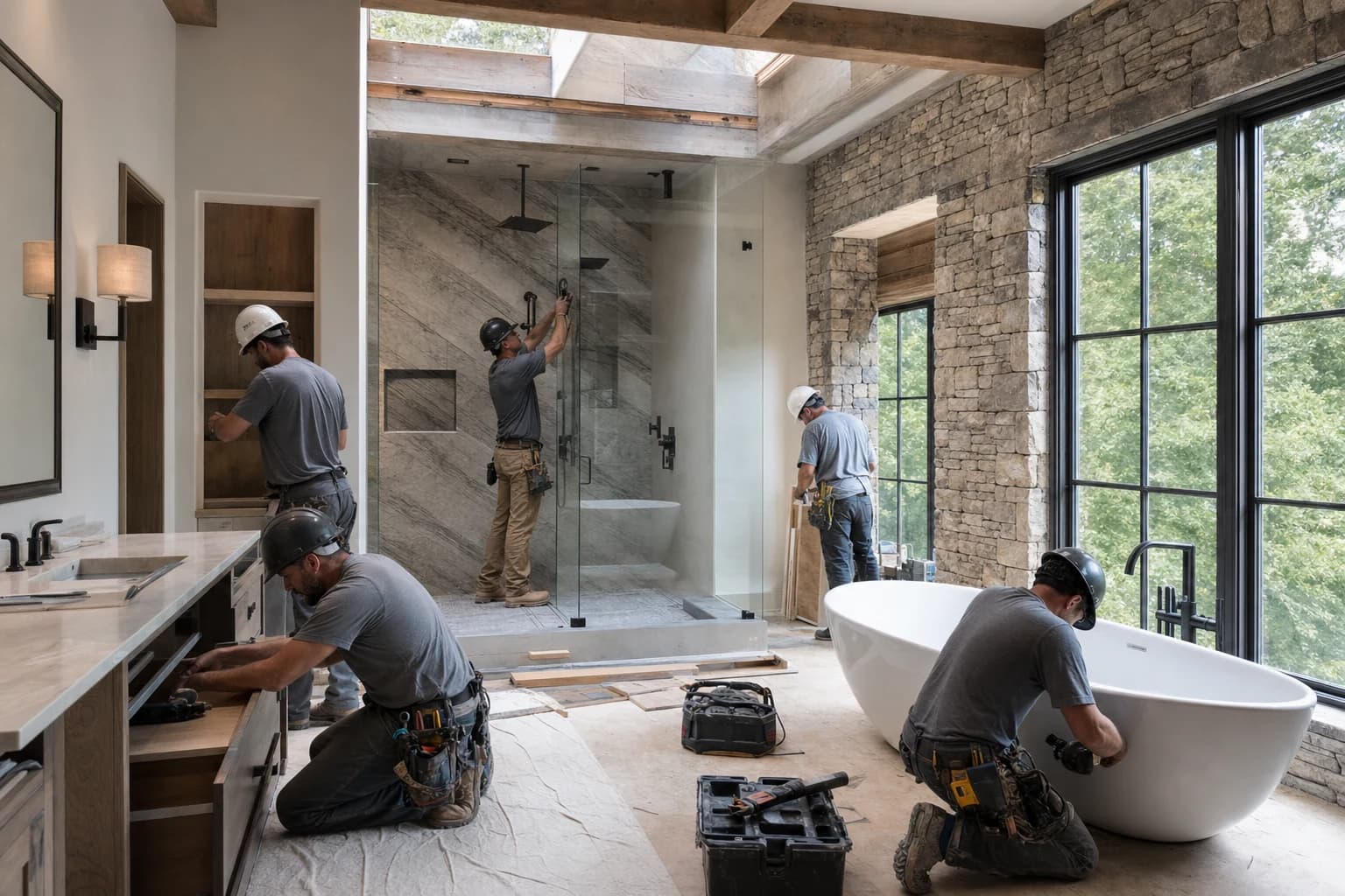 Professional construction crew executing a Bathroom Remodeling on a complex luxury site in Delaplane, Virginia