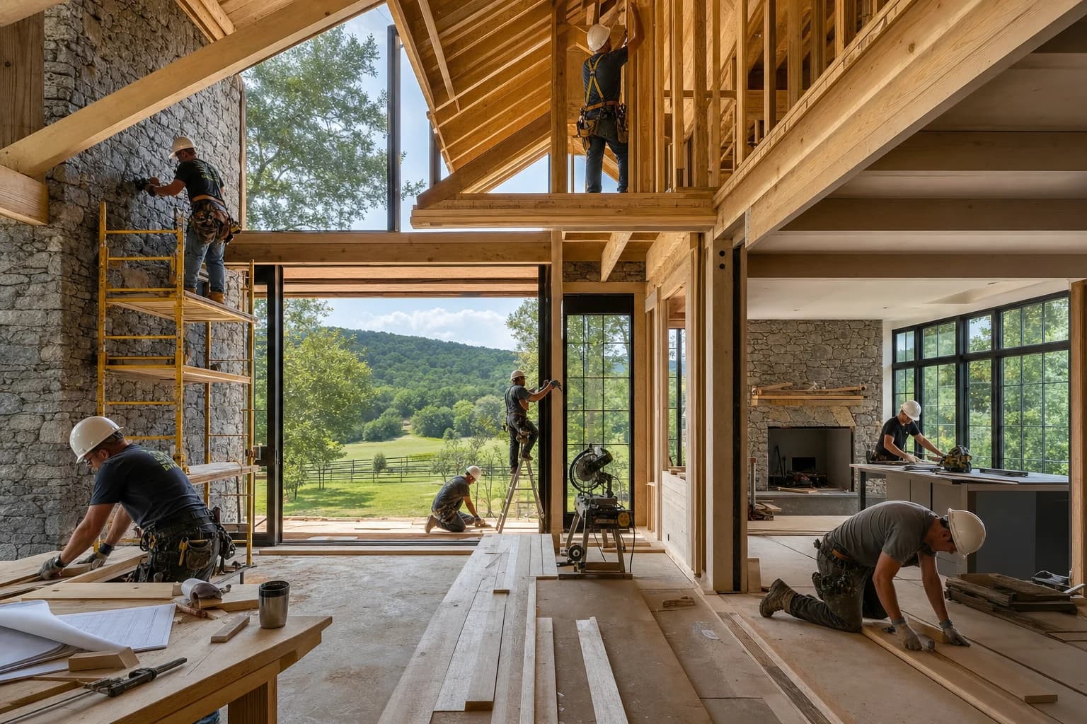 Professional construction crew executing a Full-Home Renovations on a complex luxury site in Delaplane, Virginia