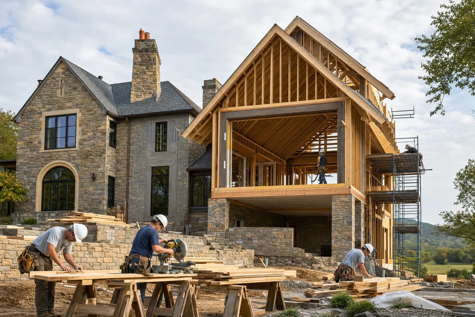 Professional construction crew executing a Home Additions on a complex luxury site in Delaplane, Virginia