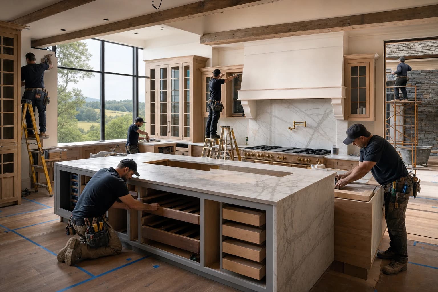 Professional construction crew executing a Kitchen Remodeling on a complex luxury site in Delaplane, Virginia