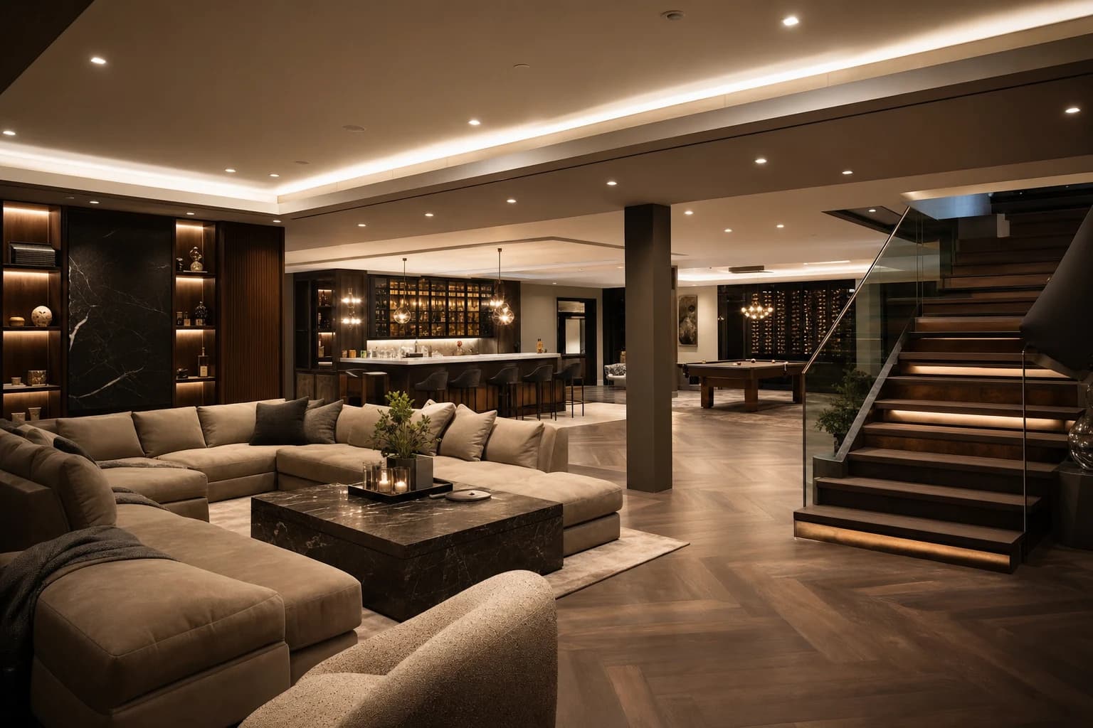 An ultra-luxury Basement Renovations in a high-end estate in Fairfax Station, Virginia