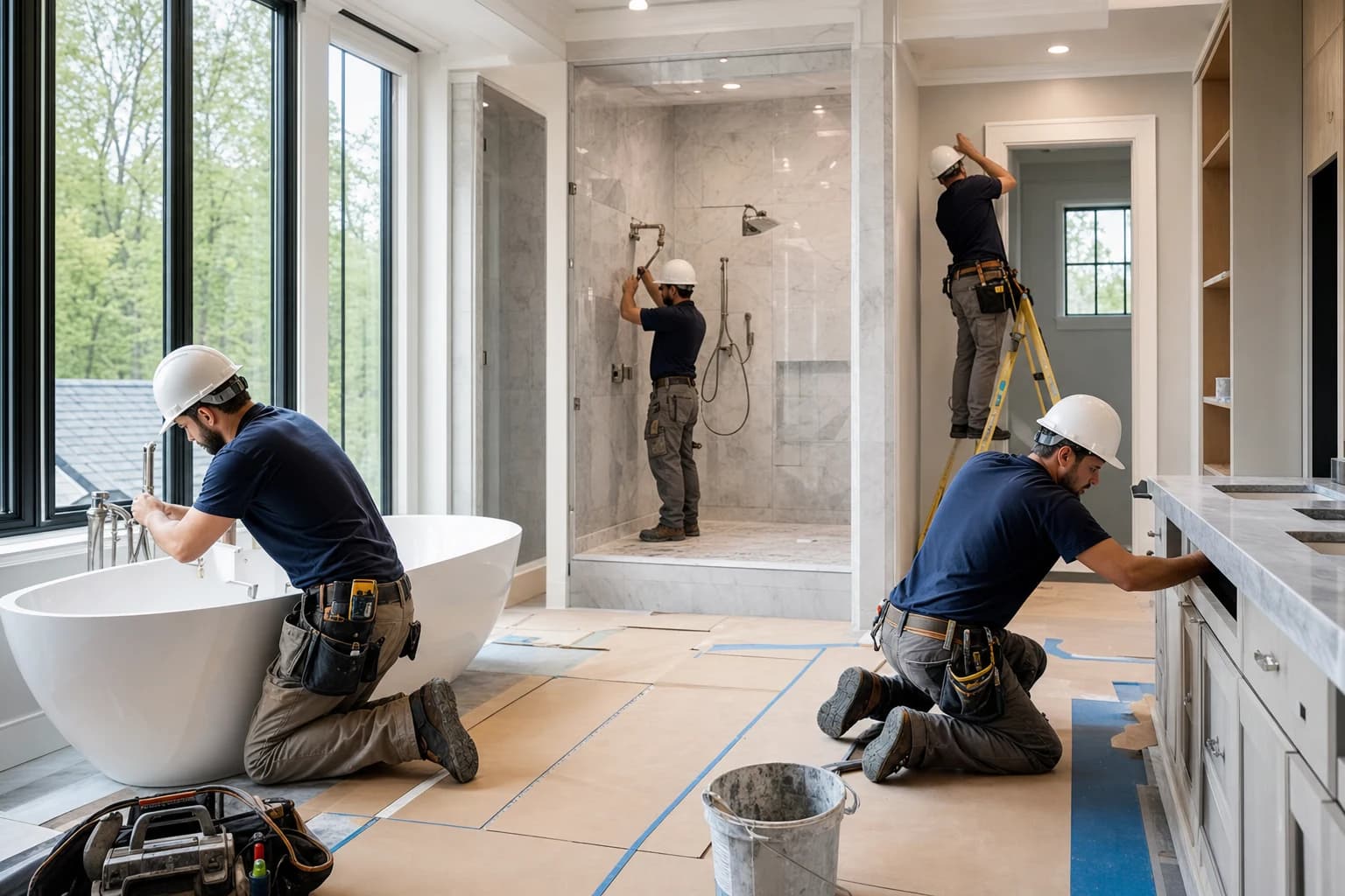 Professional construction crew executing a Bathroom Remodeling on a complex luxury site in Fairfax Station, Virginia