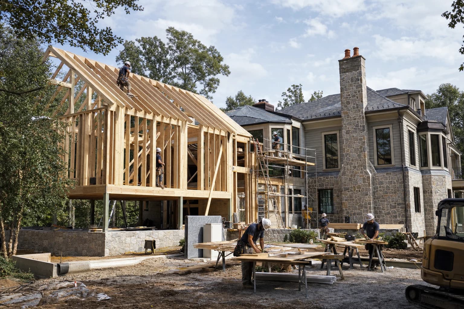 Professional construction crew executing a Home Additions on a complex luxury site in Fairfax Station, Virginia