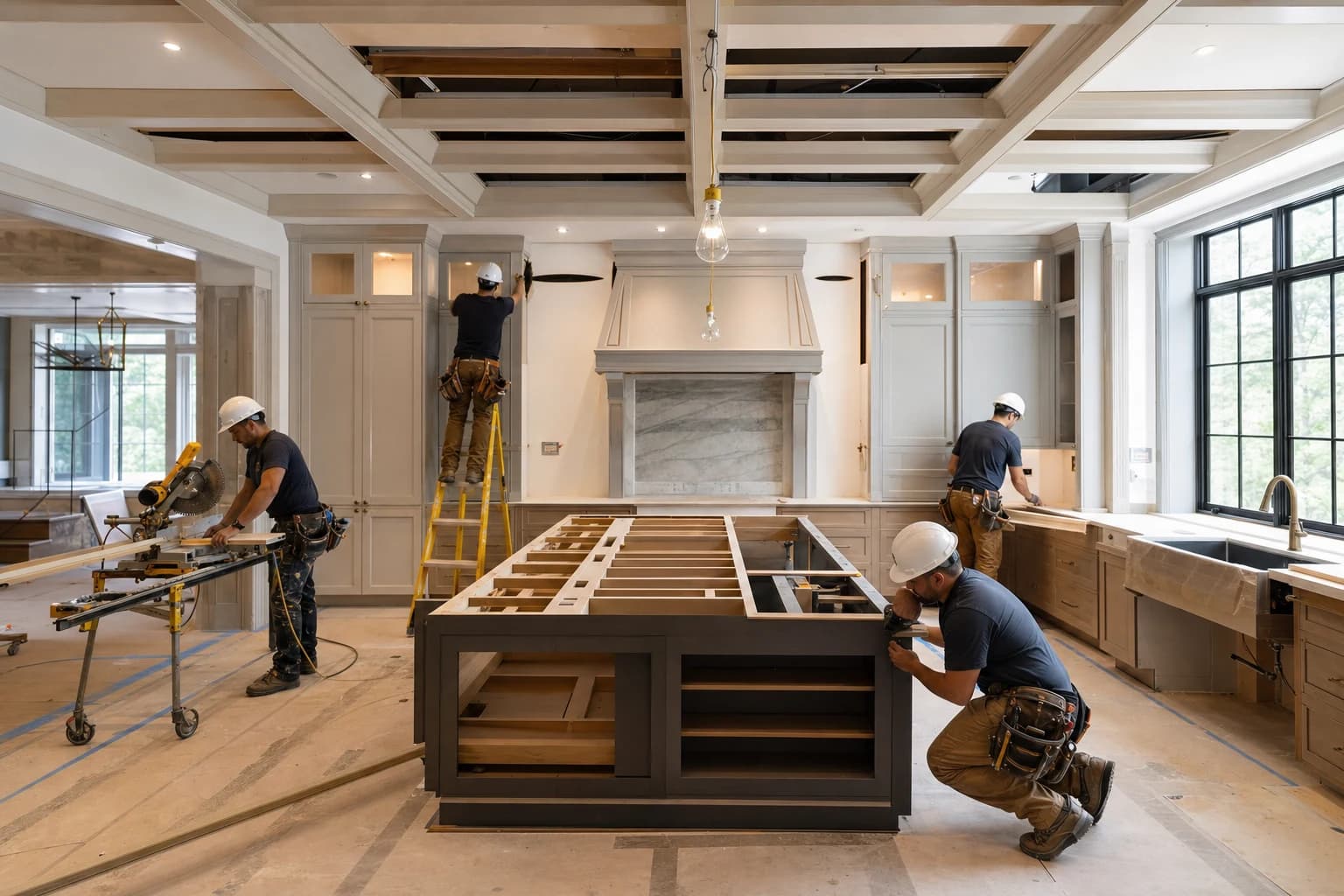 Professional construction crew executing a Kitchen Remodeling on a complex luxury site in Fairfax Station, Virginia