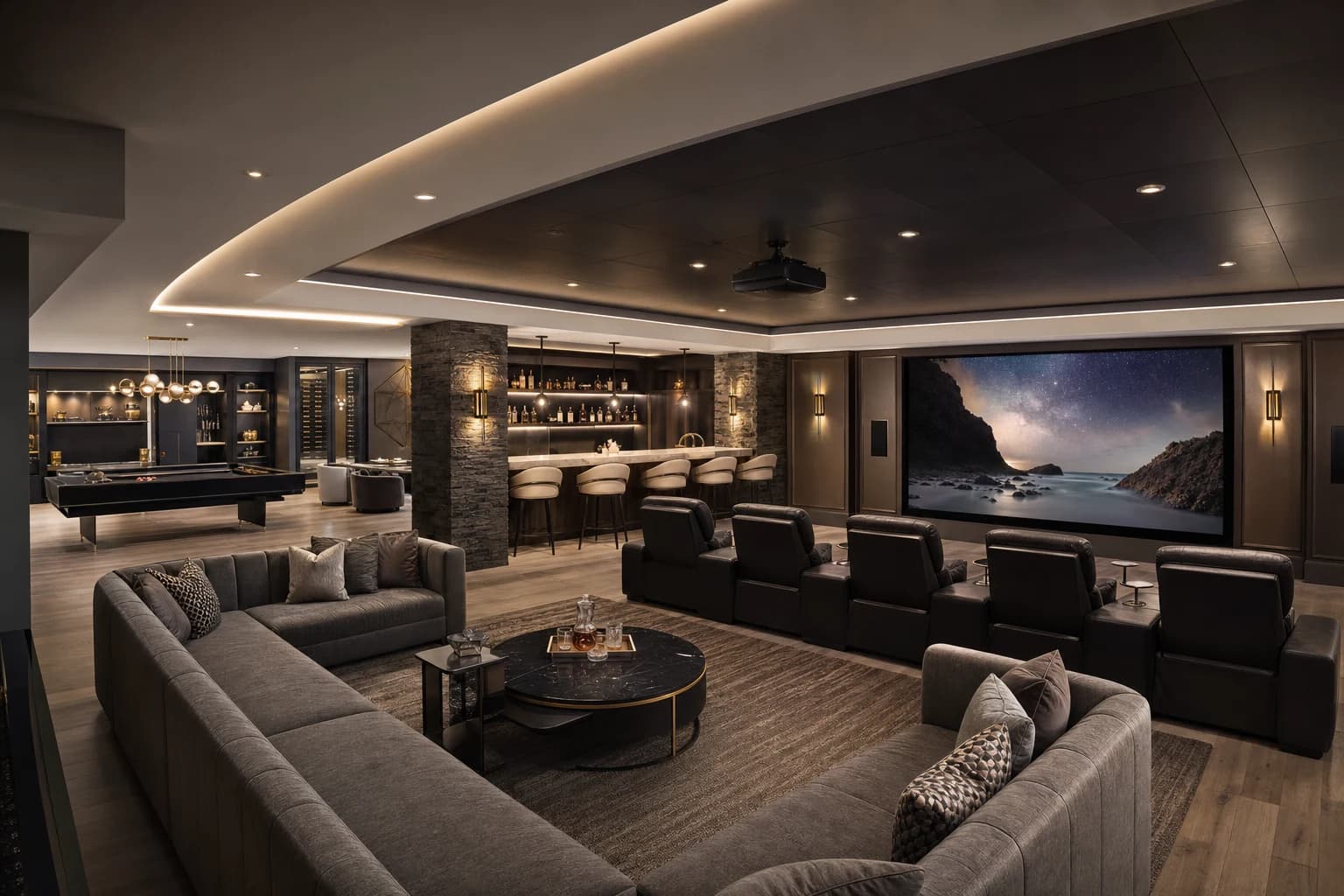 An ultra-luxury Basement Renovations in a high-end estate in Falls Church City, Virginia