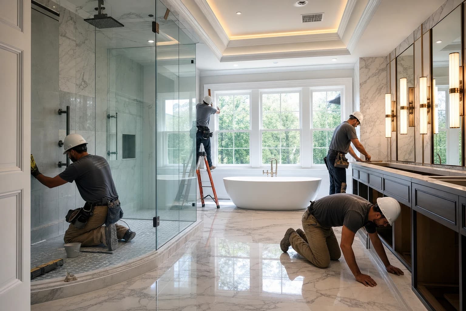 Professional construction crew executing a Bathroom Remodeling on a complex luxury site in Fredericksburg, Virginia