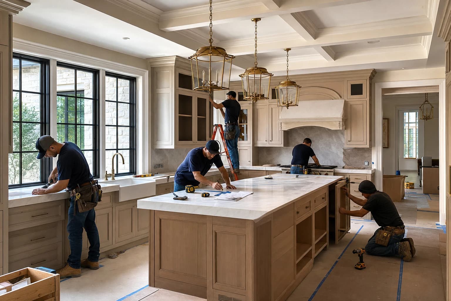 Professional construction crew executing a Kitchen Remodeling on a complex luxury site in Fredericksburg, Virginia
