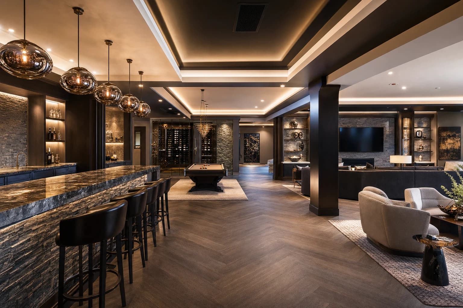 An ultra-luxury Basement Renovations in a high-end estate in Gainesville, Virginia