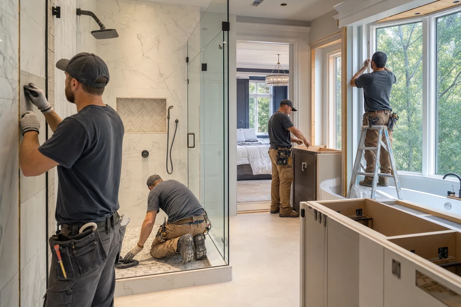 Professional construction crew executing a Bathroom Remodeling on a complex luxury site in Gainesville, Virginia