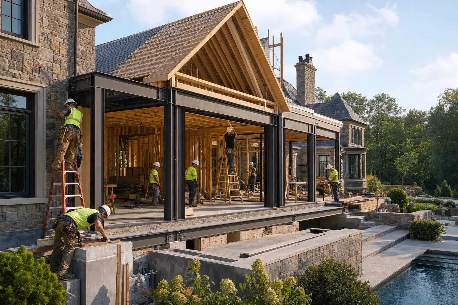 Professional construction crew executing a Home Additions on a complex luxury site in Gainesville, Virginia