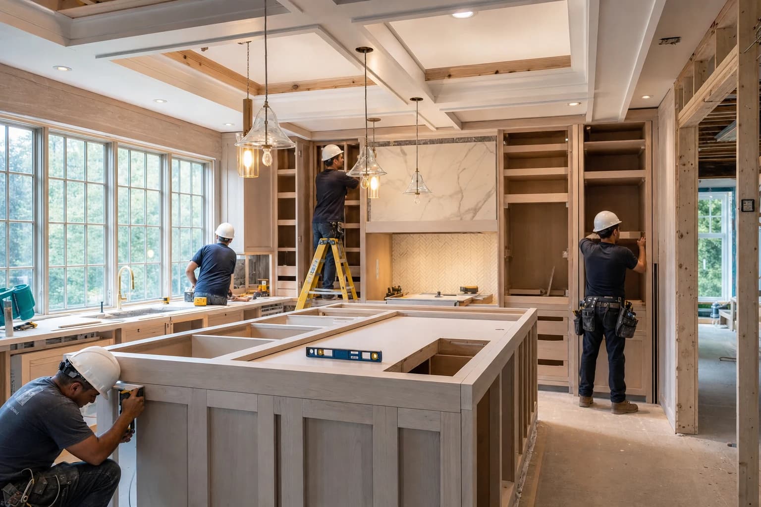 Professional construction crew executing a Kitchen Remodeling on a complex luxury site in Gainesville, Virginia