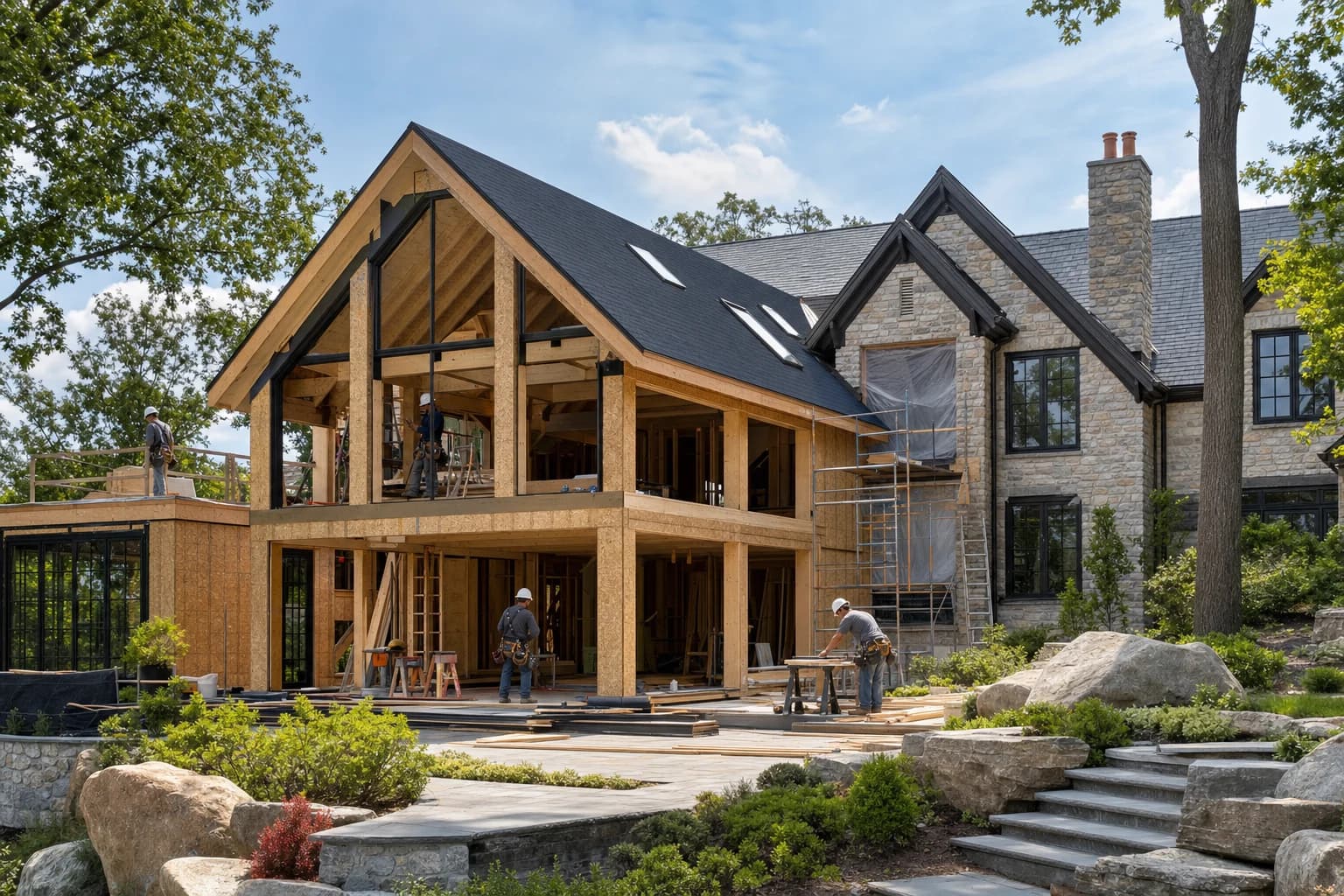 Professional construction crew executing a Home Additions on a complex luxury site in Great Falls, Virginia