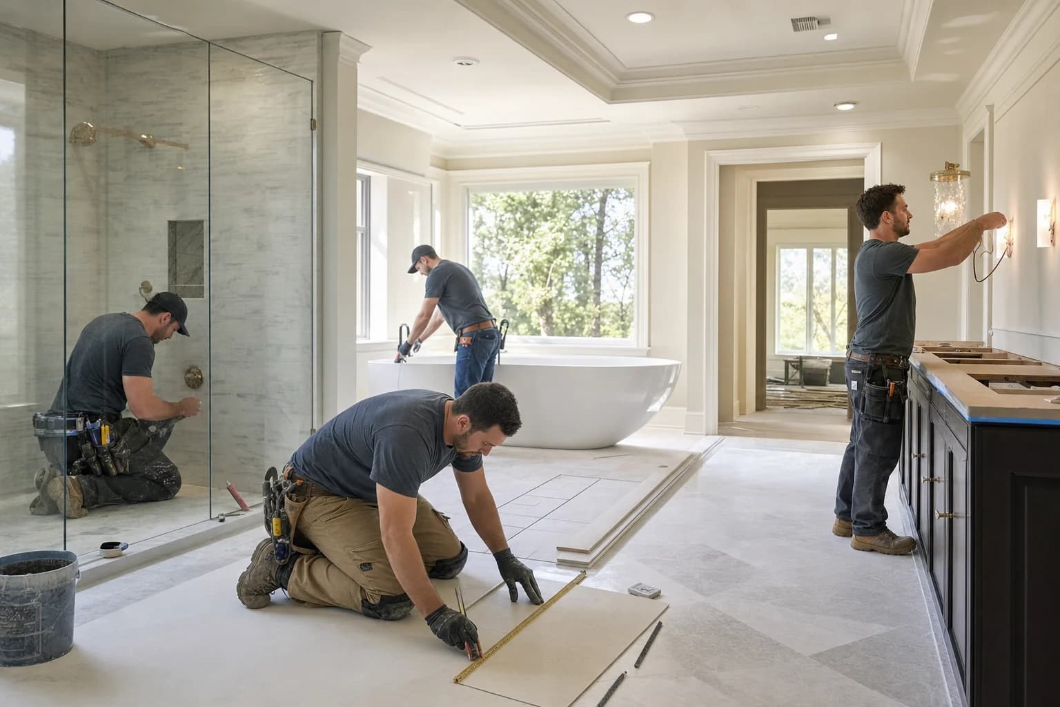 Professional construction crew executing a Bathroom Remodeling on a complex luxury site in Haymarket, Virginia