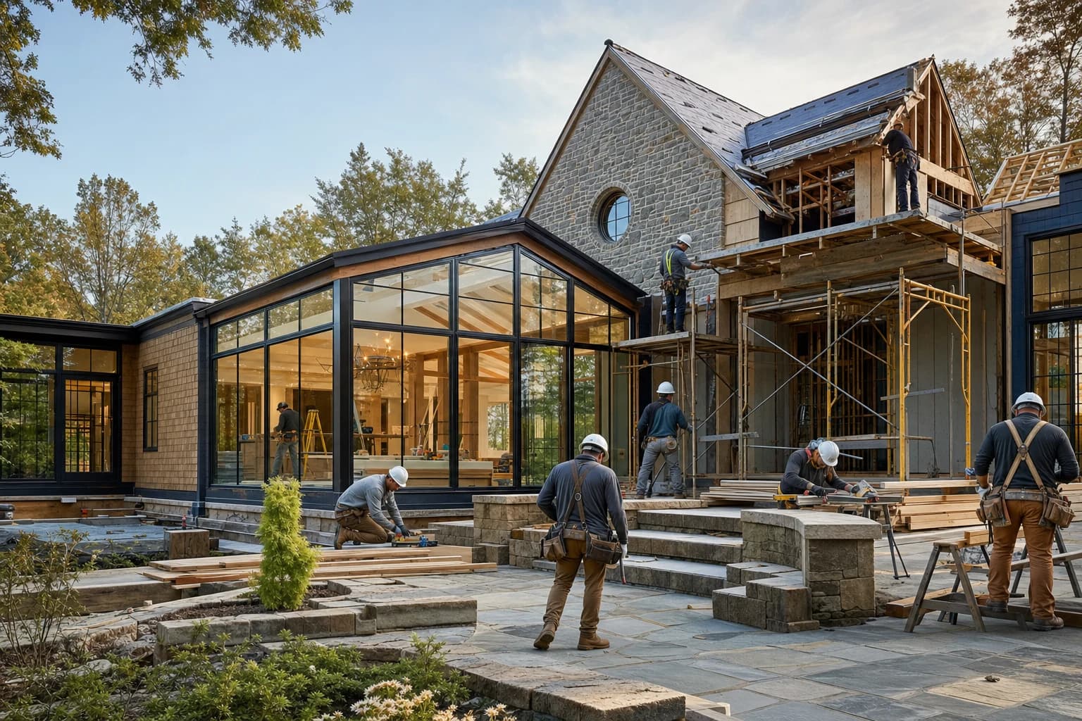 Professional construction crew executing a Home Additions on a complex luxury site in Haymarket, Virginia
