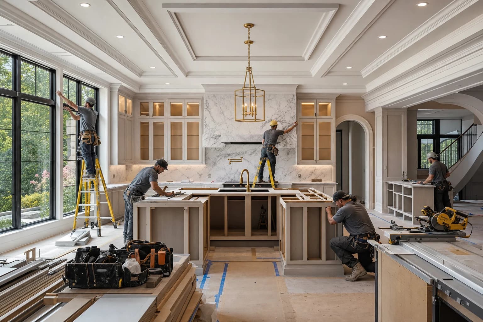 Professional construction crew executing a Kitchen Remodeling on a complex luxury site in Haymarket, Virginia