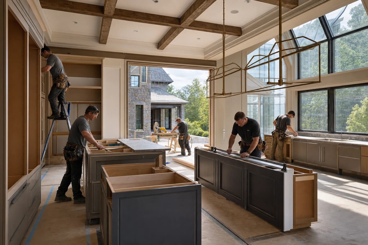 Professional construction crew executing a Kitchen Remodeling on a complex luxury site in Leesburg, Virginia