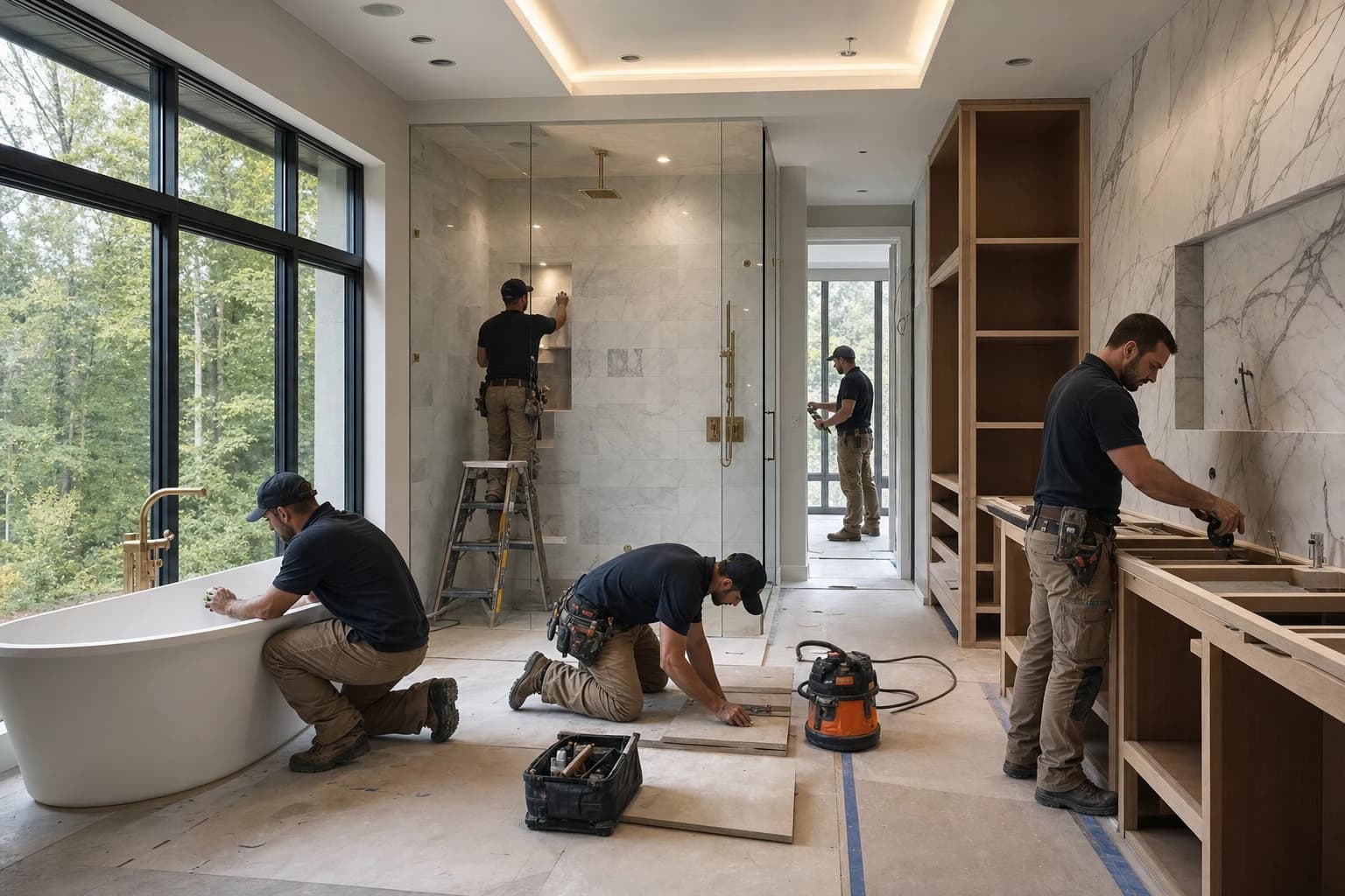 Professional construction crew executing a Bathroom Remodeling on a complex luxury site in McLean, Virginia