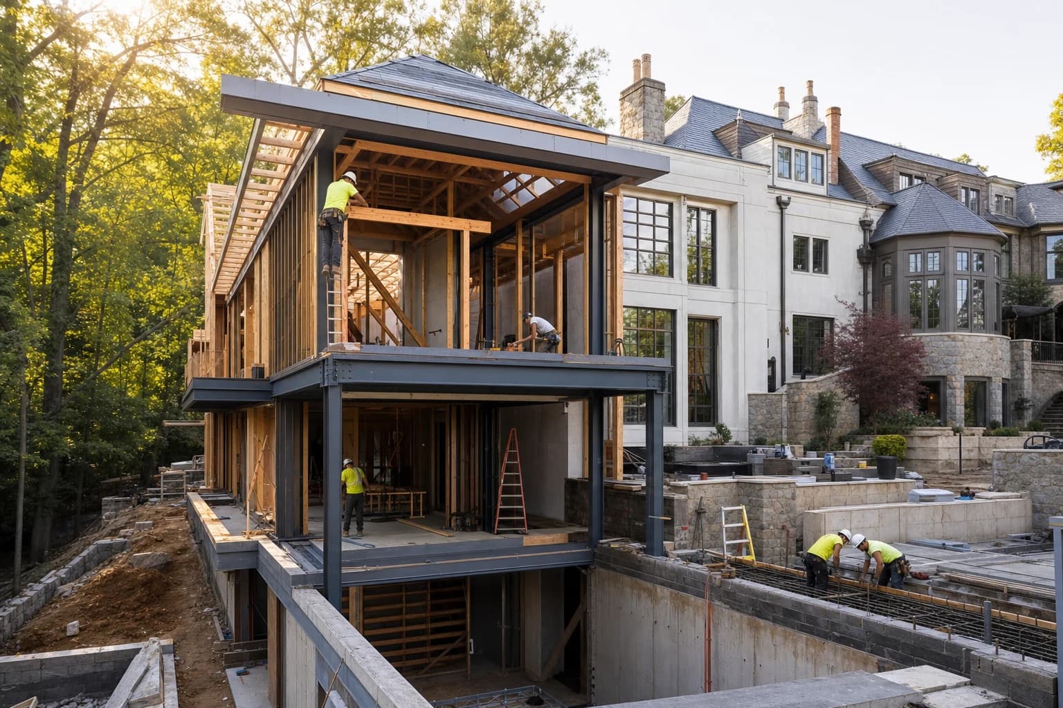 Professional construction crew executing a Home Additions on a complex luxury site in McLean, Virginia
