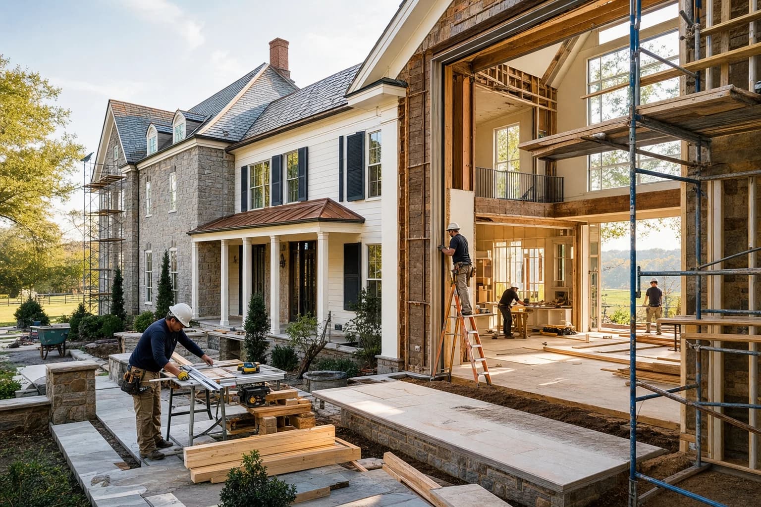 Professional construction crew executing a Full-Home Renovations on a complex luxury site in Middleburg, Virginia