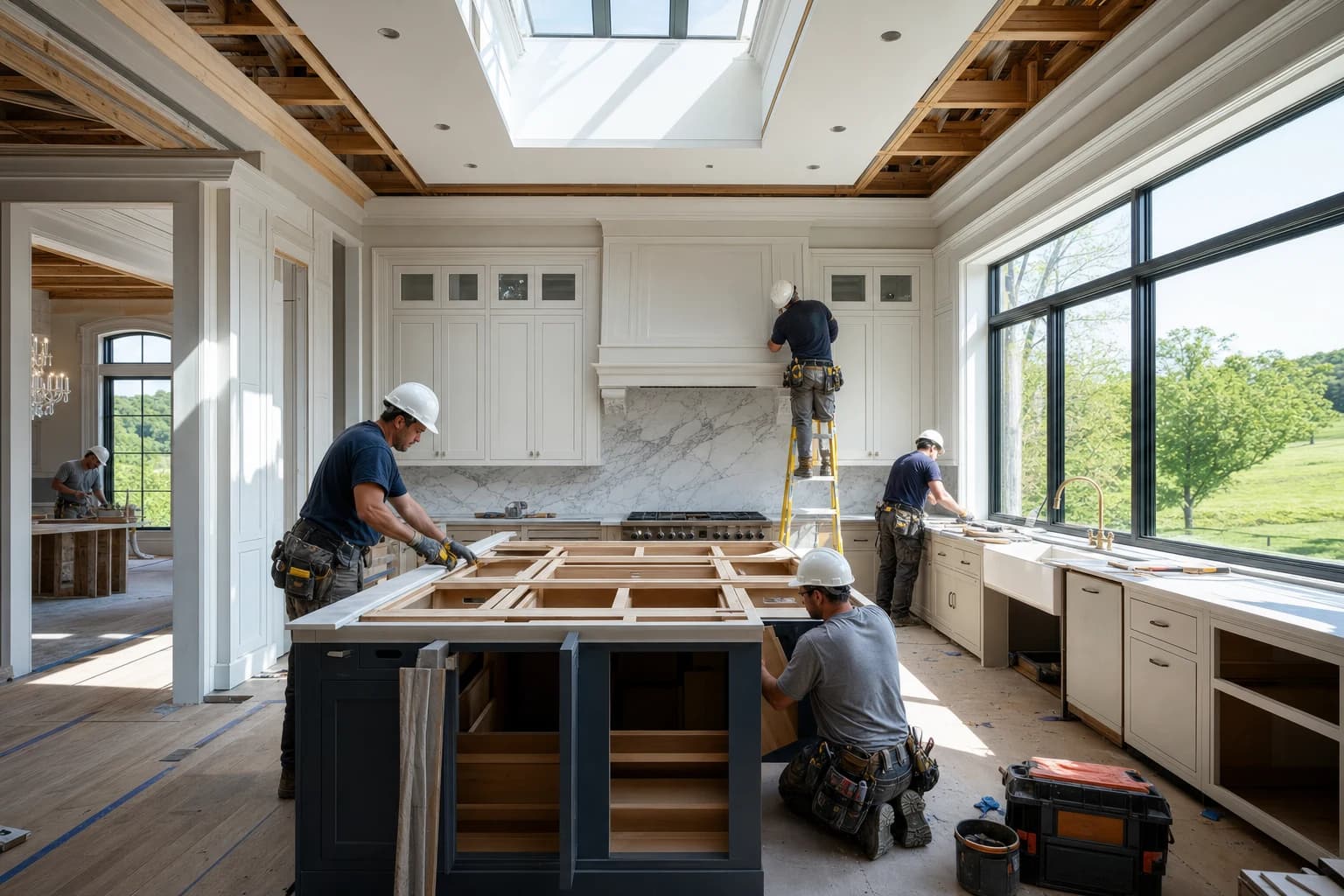 Professional construction crew executing a Kitchen Remodeling on a complex luxury site in Middleburg, Virginia