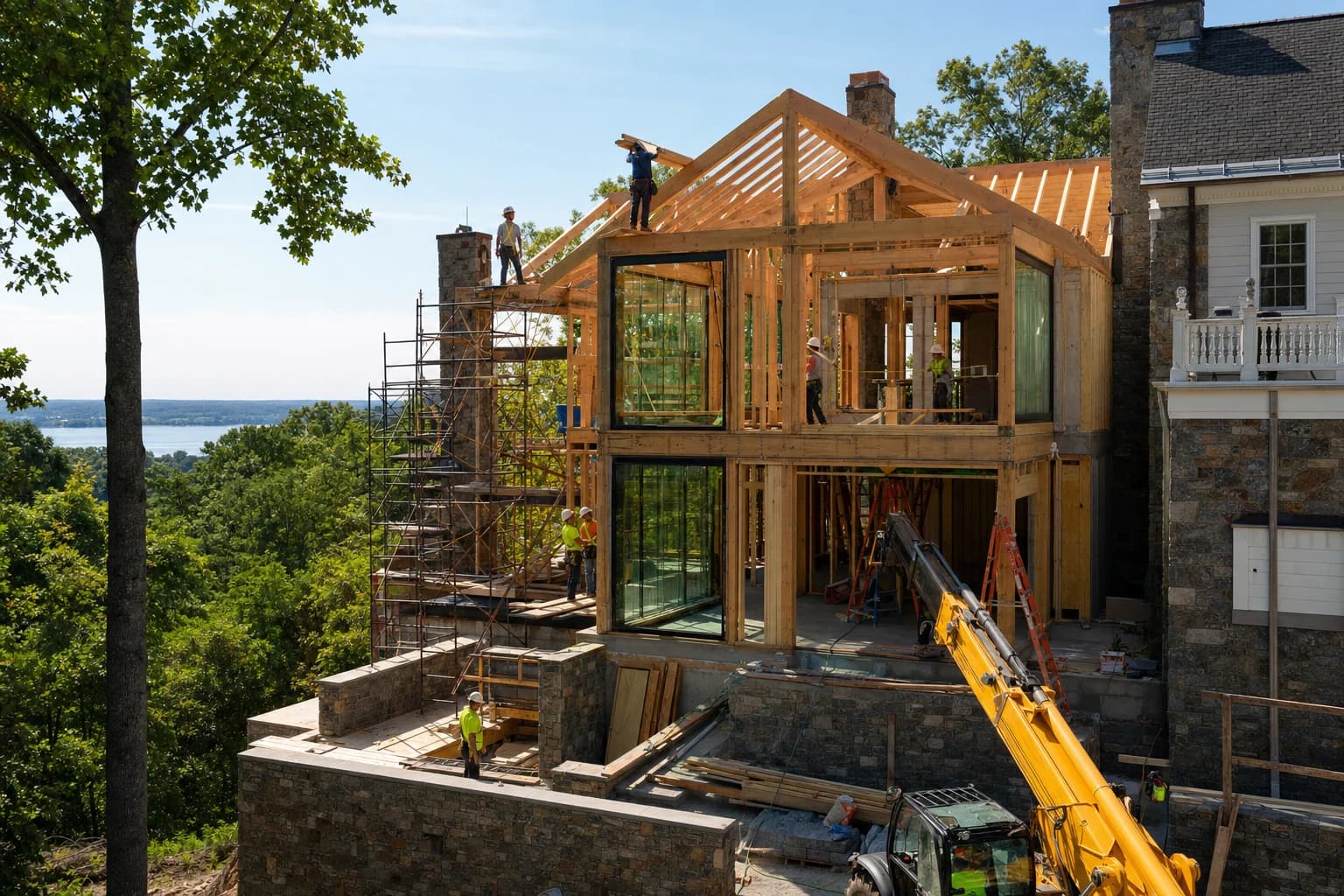Professional construction crew executing a Home Additions on a complex luxury site in Mount Vernon, Virginia