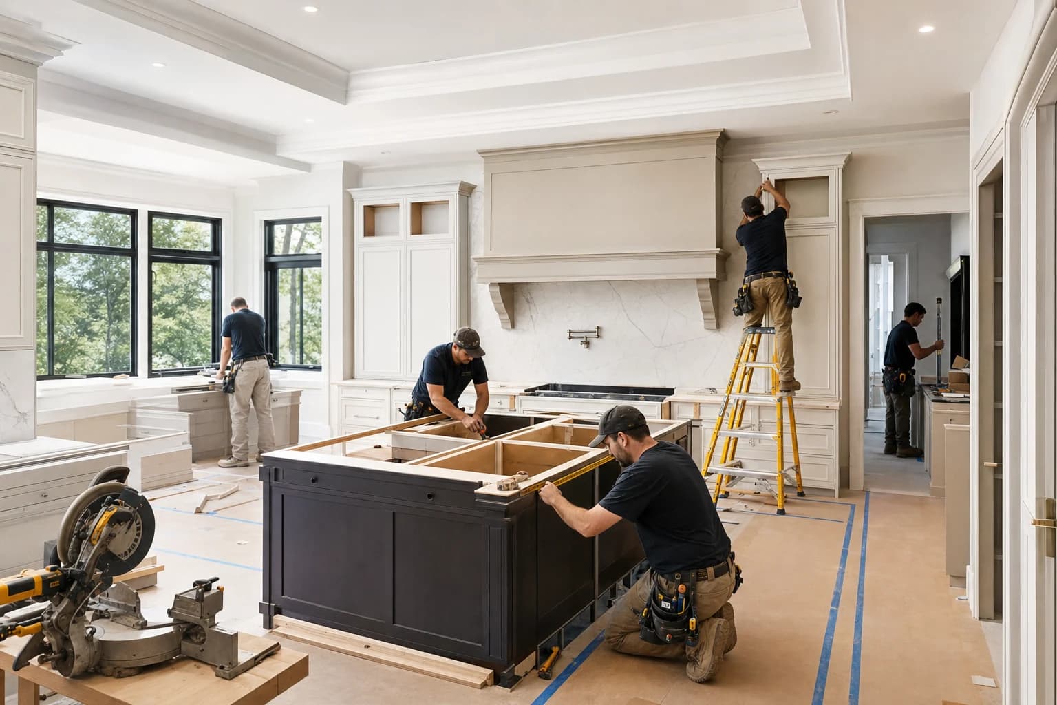 Professional construction crew executing a Kitchen Remodeling on a complex luxury site in North Arlington, Virginia