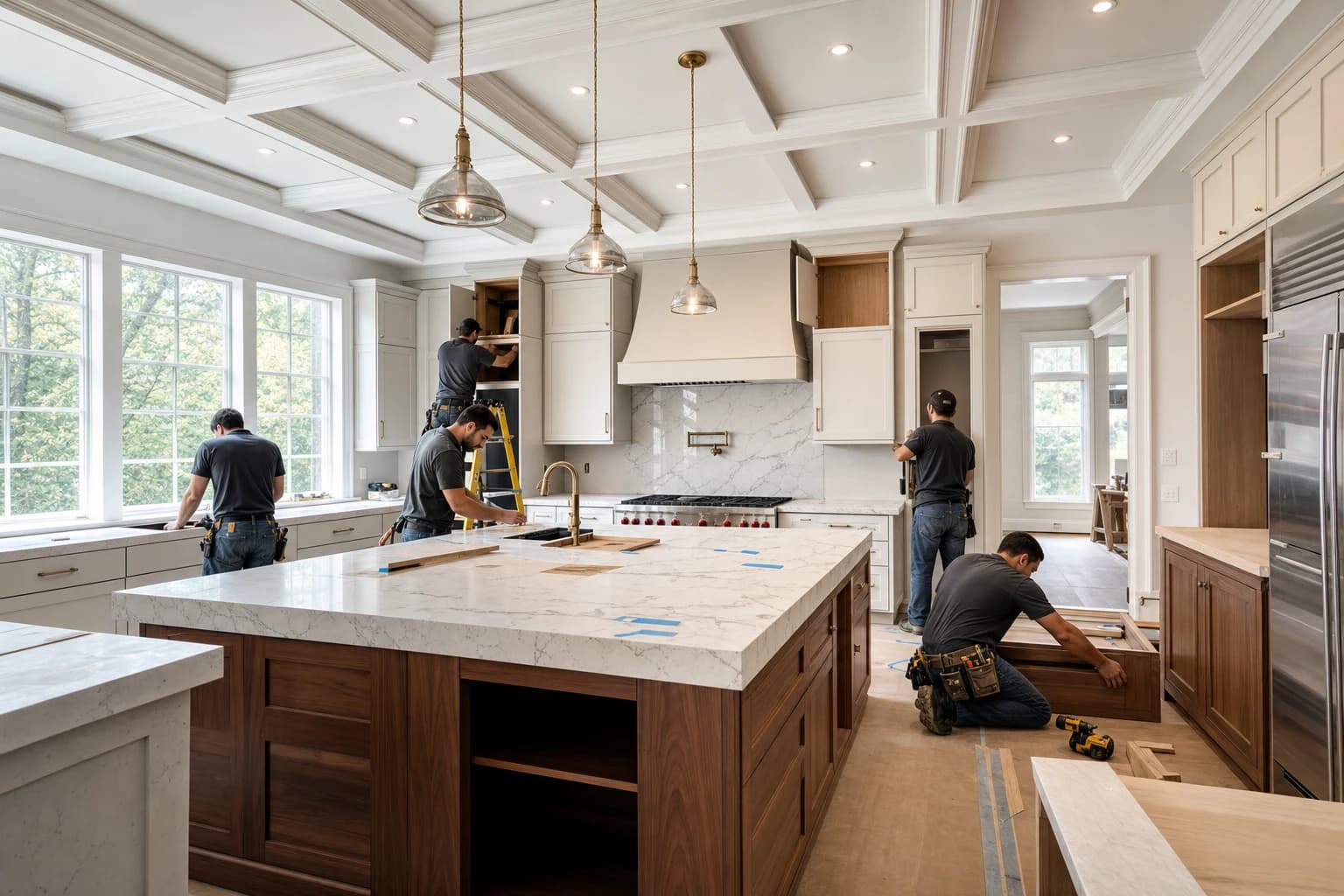 Professional construction crew executing a Kitchen Remodeling on a complex luxury site in Oakton, Virginia
