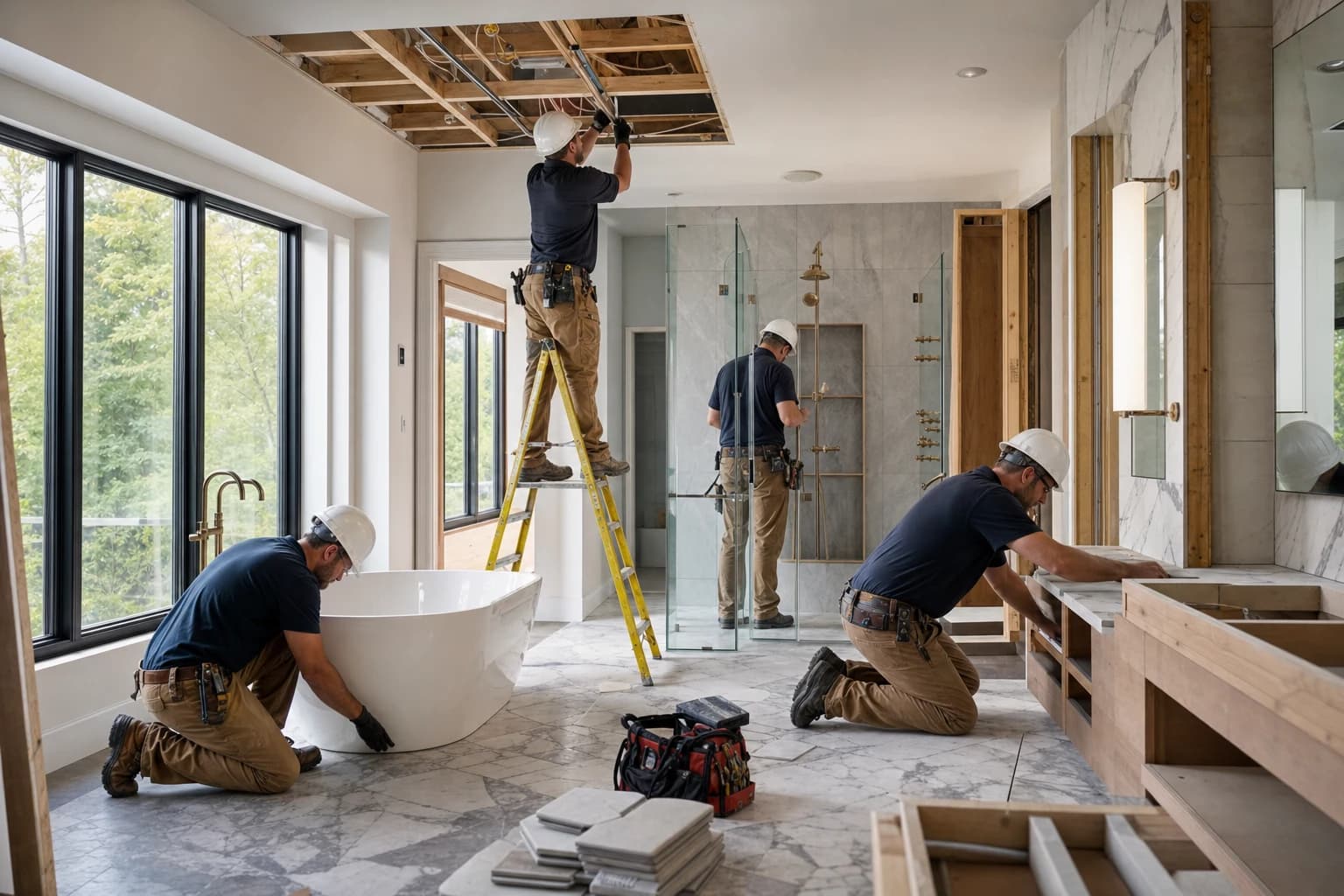 Professional construction crew executing a Bathroom Remodeling on a complex luxury site in Purcellville, Virginia