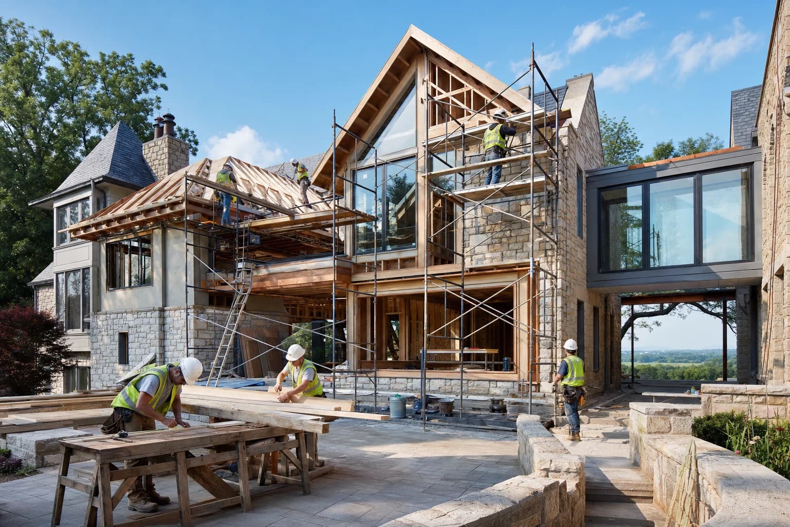 Professional construction crew executing a Home Additions on a complex luxury site in Purcellville, Virginia