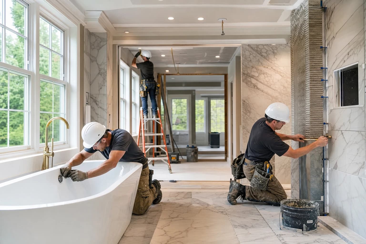 Professional construction crew executing a Bathroom Remodeling on a complex luxury site in Stafford, Virginia