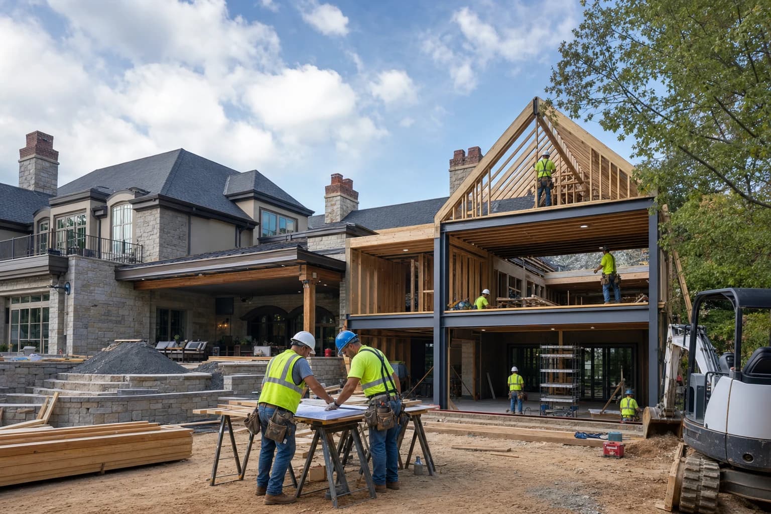 Professional construction crew executing a Home Additions on a complex luxury site in Stafford, Virginia