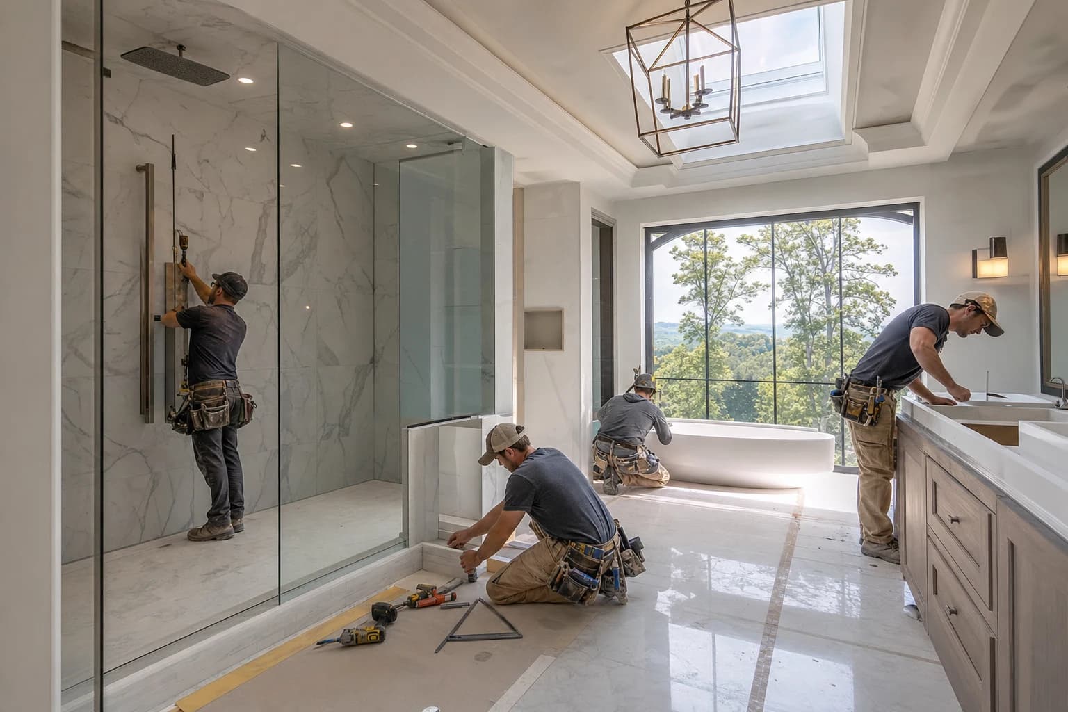 Professional construction crew executing a Bathroom Remodeling on a complex luxury site in The Plains, Virginia