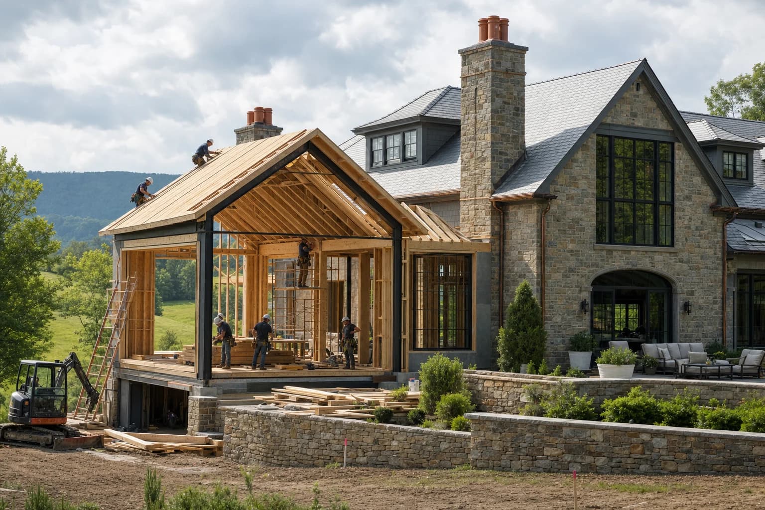 Professional construction crew executing a Home Additions on a complex luxury site in The Plains, Virginia