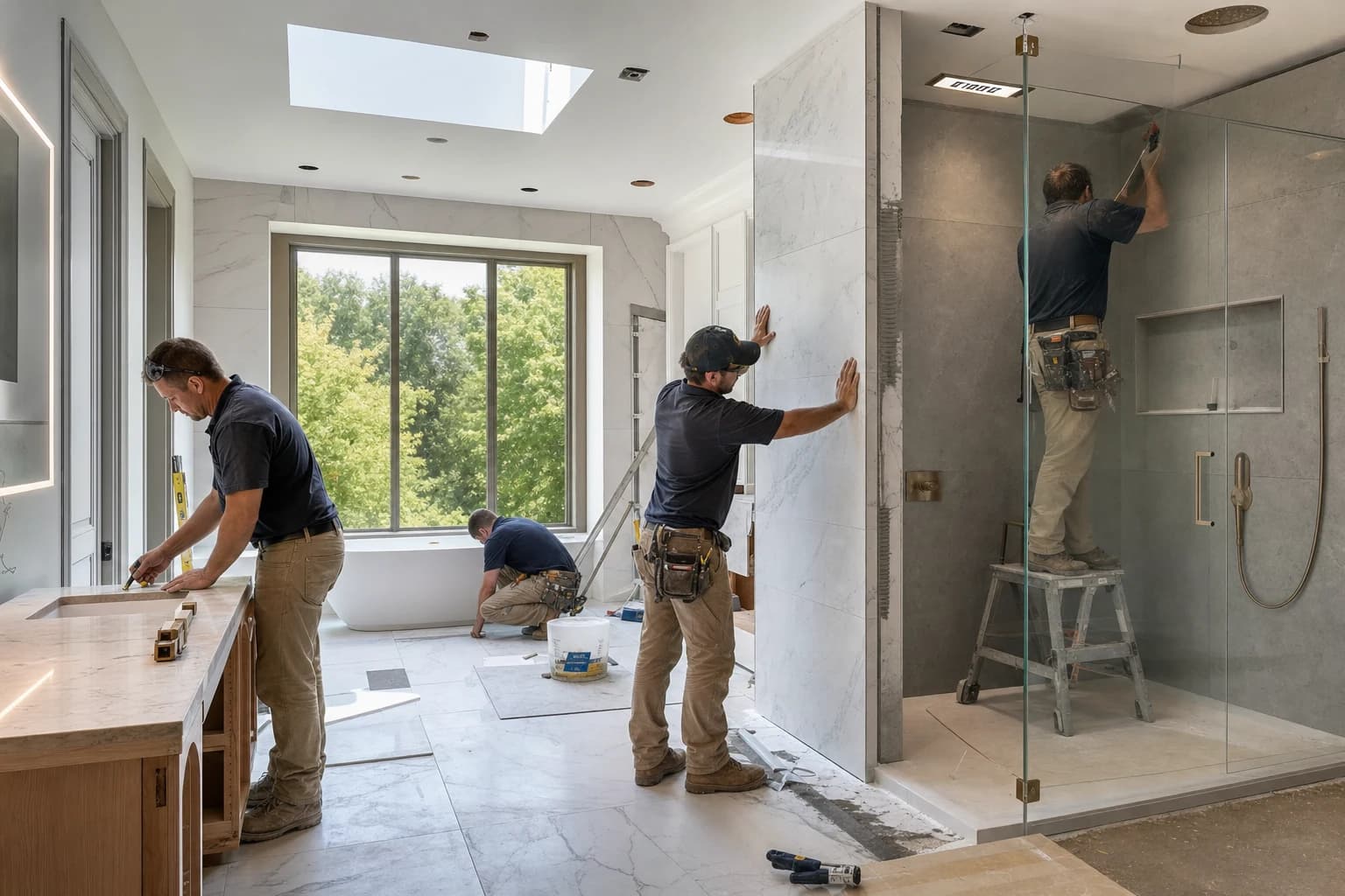 Professional construction crew executing a Bathroom Remodeling on a complex luxury site in Vienna, Virginia