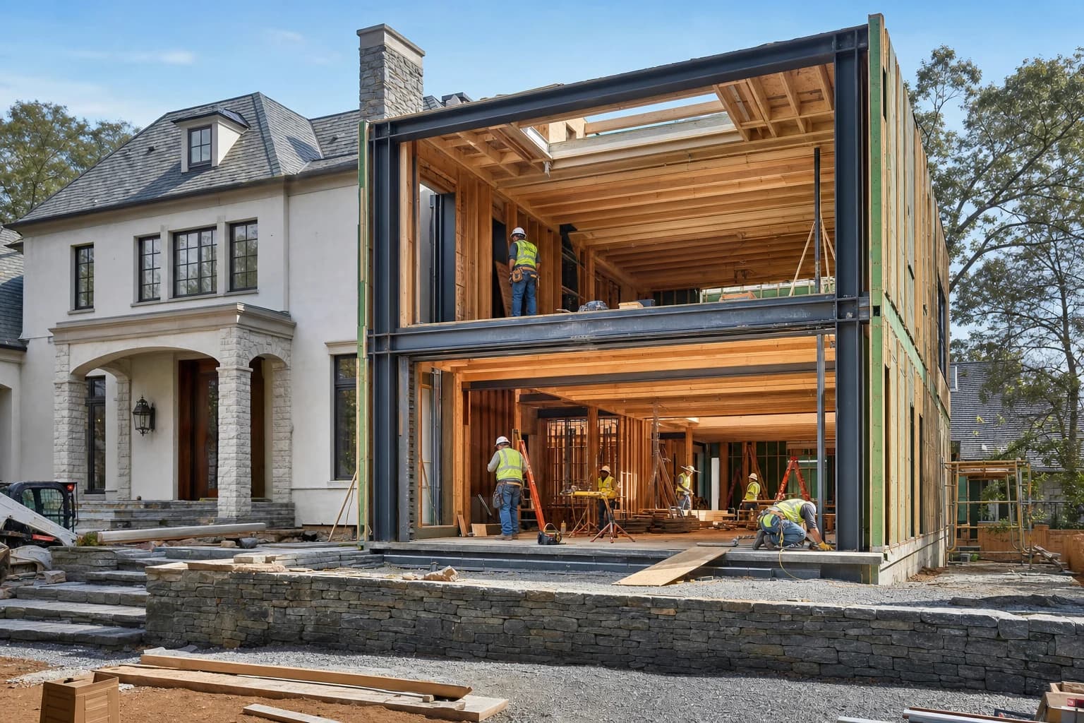 Professional construction crew executing a Home Additions on a complex luxury site in Vienna, Virginia