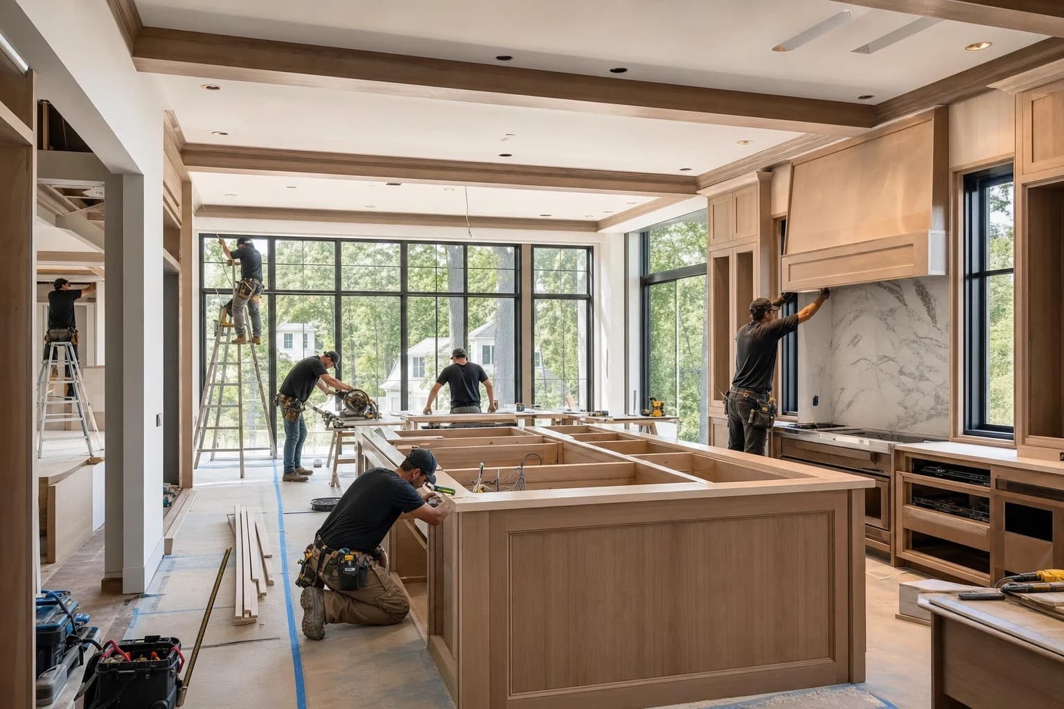 Professional construction crew executing a Kitchen Remodeling on a complex luxury site in Vienna, Virginia