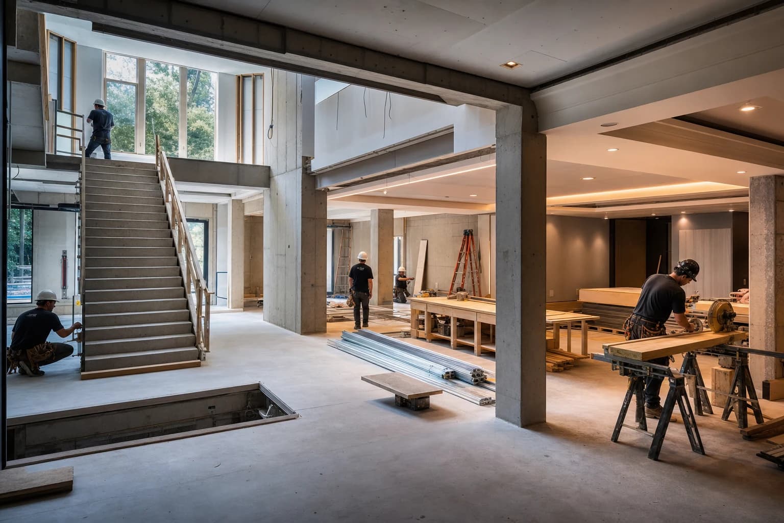 Professional construction crew executing a Basement Renovations on a complex luxury site in Winchester, Virginia