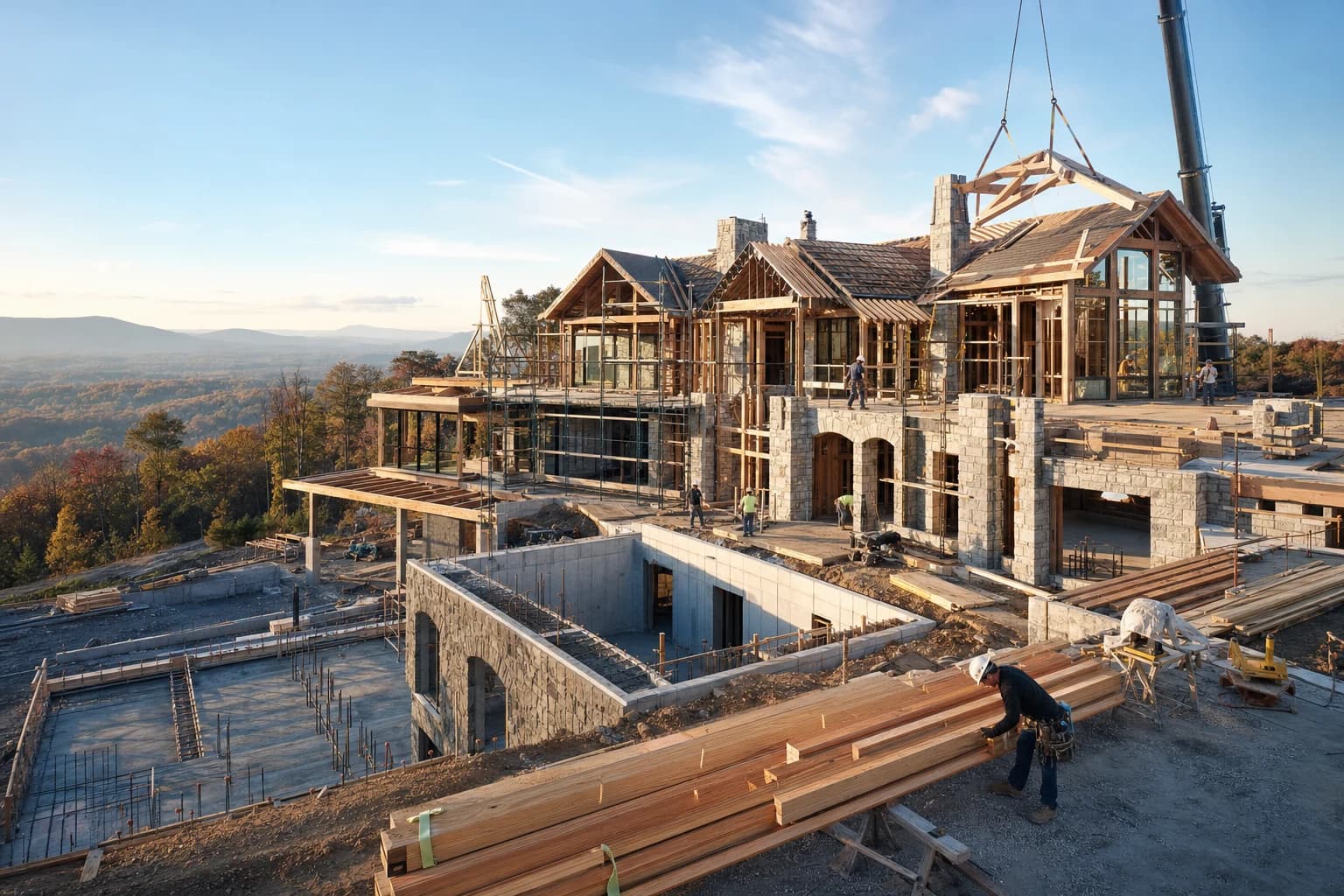 Professional construction crew executing a Custom Homes on a complex luxury site in Winchester, Virginia