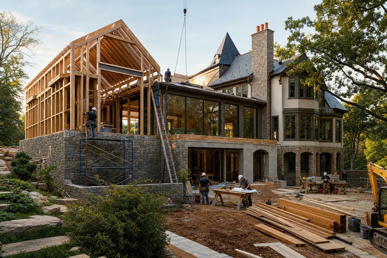 Professional construction crew executing a Home Additions on a complex luxury site in Winchester, Virginia