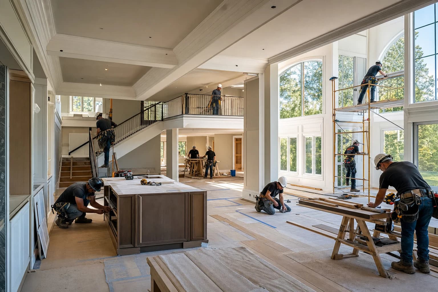 Professional construction crew executing a Full-Home Renovations on a complex luxury site in Woodbridge, Virginia