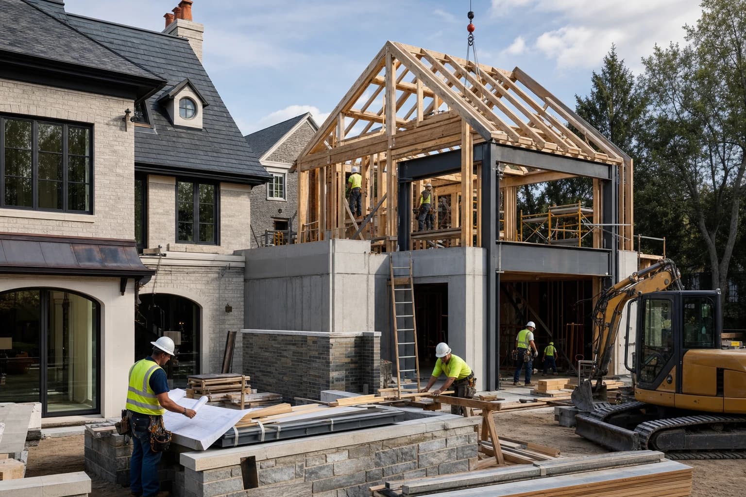 Professional construction crew executing a Home Additions on a complex luxury site in Woodbridge, Virginia