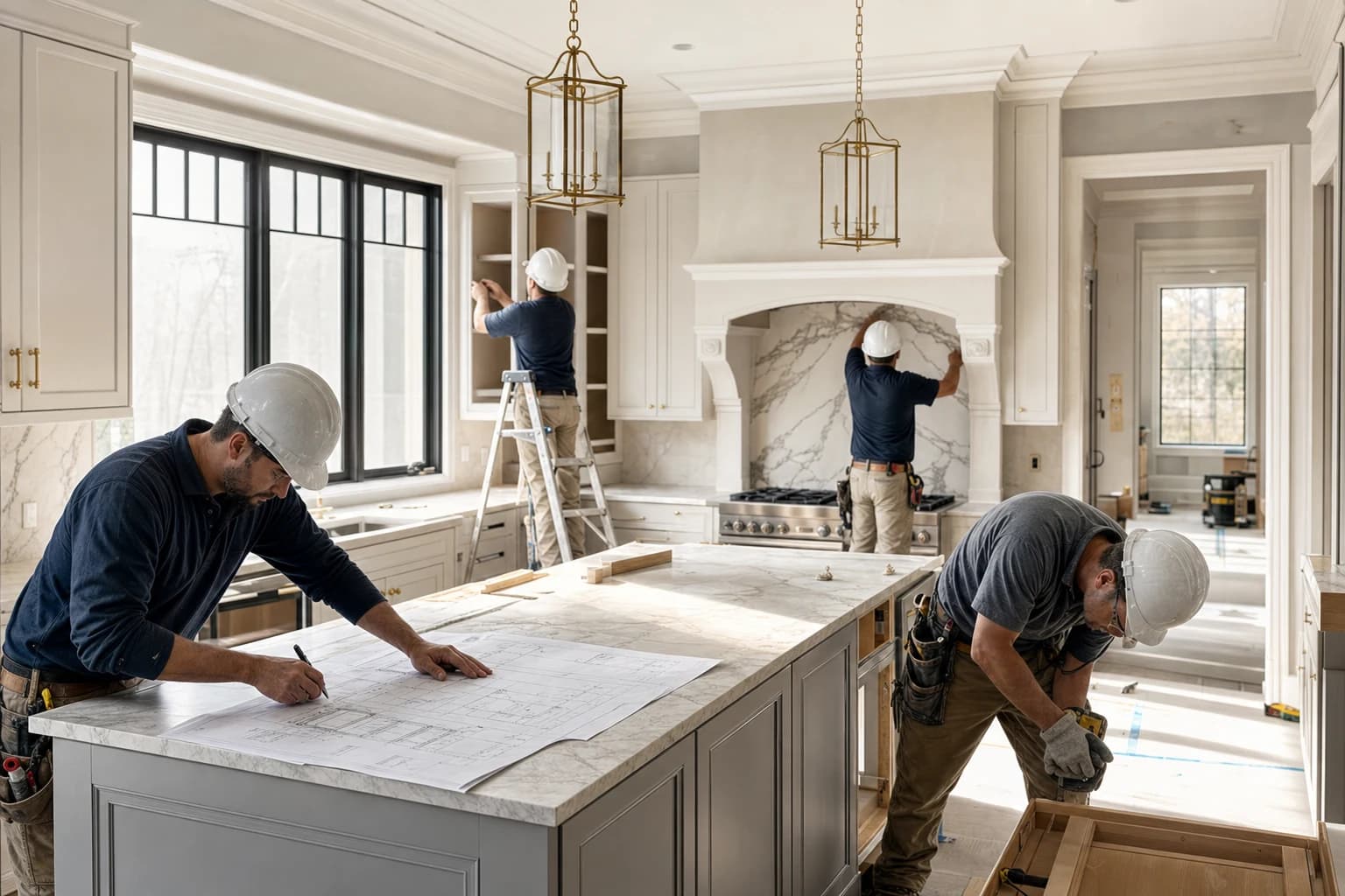 Professional construction crew executing a Kitchen Remodeling on a complex luxury site in Woodbridge, Virginia