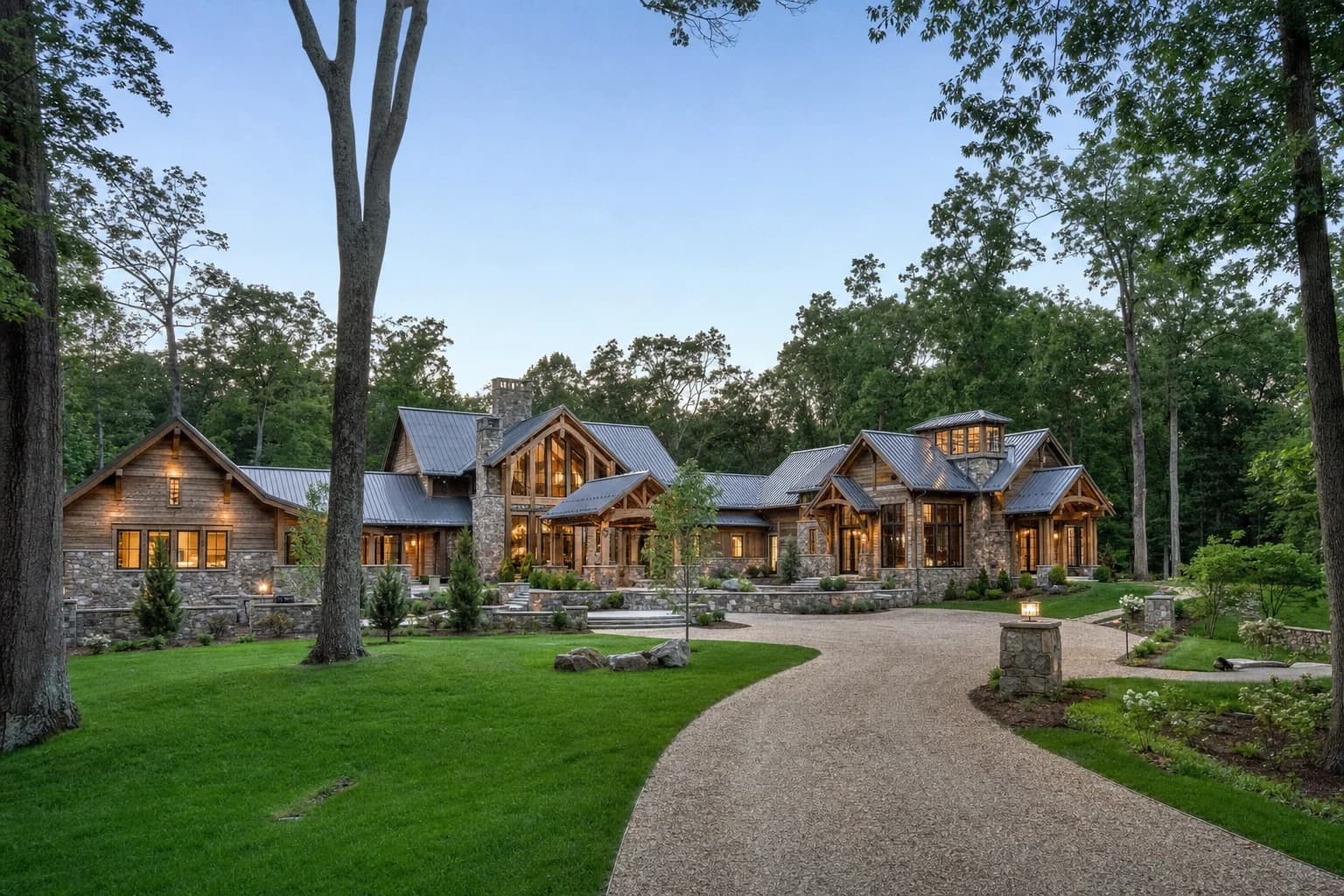 Luxury heavy timber and stone custom estate sitting on a sprawling 5-acre lot in Clifton, Virginia
